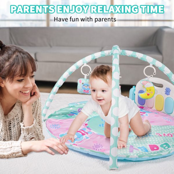 Febfoxs Baby Play Mat, 5 in 1 Thick Large Baby Gyms Play Mats Musical Activity Center, Play Piano Gym Tummy Time for Newborn Toddler and Infants, Blue and Pink - 图片 6