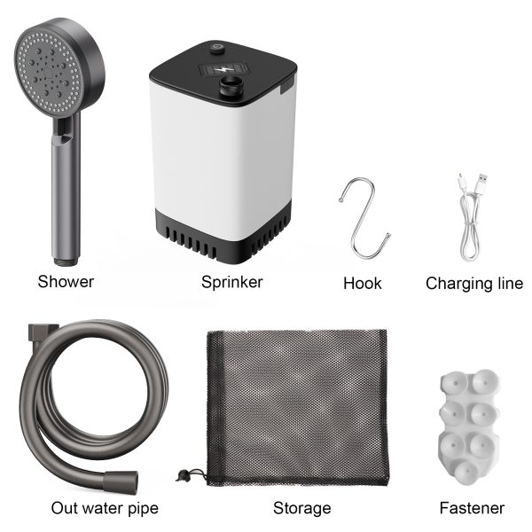Portable Camping Shower, Rechargeable Battery 5200 mAh with 5 Flow Modes Battery Powered Shower Pump for Hiking, Camping, Travel, Beach, Pets, Plants - 图片 5