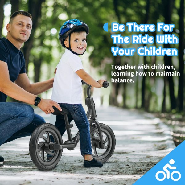 FEBFOXS Baby Balance Bike for Kids 18 Months to 5 Years - Includes Safety Pad, Padded Seat, Mini Grips & Flat-Free Tires - Tool-Free Assembly & Adjustments, Black - 图片 5
