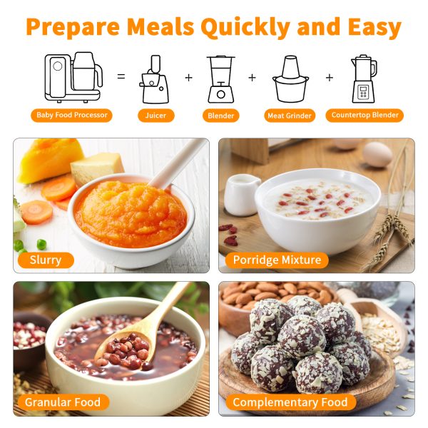 FEBFOXS Baby Food Maker, Multi-Function Baby Food Processor, Steamer Puree Blender, Auto Cooking & Grinding, Baby Food Warmer Mills Machine with Touch Screen Control, Blue - 图片 4