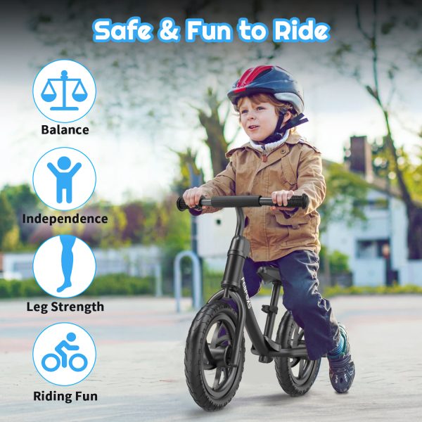 FEBFOXS Baby Balance Bike for Kids 18 Months to 5 Years - Includes Safety Pad, Padded Seat, Mini Grips & Flat-Free Tires - Tool-Free Assembly & Adjustments, Black - 图片 4