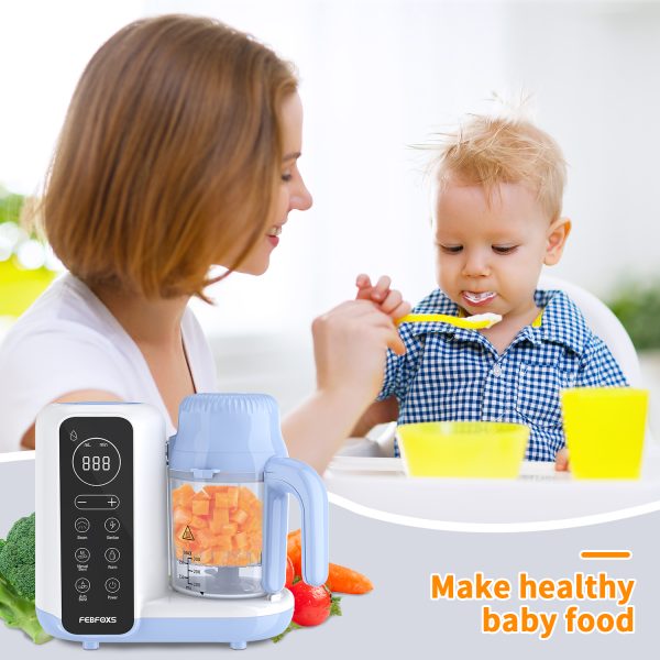 FEBFOXS Baby Food Maker, Multi-Function Baby Food Processor, Steamer Puree Blender, Auto Cooking & Grinding, Baby Food Warmer Mills Machine with Touch Screen Control, Blue - 图片 3