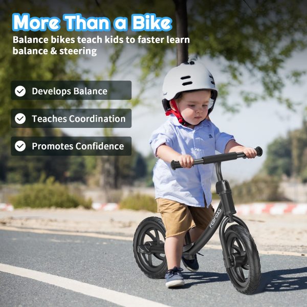 FEBFOXS Baby Balance Bike for Kids 18 Months to 5 Years - Includes Safety Pad, Padded Seat, Mini Grips & Flat-Free Tires - Tool-Free Assembly & Adjustments, Black - 图片 3