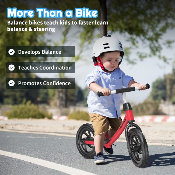FEBFOXS Baby Balance Bike for Kids 1 - 5 Years old, Includes Safety Pad, Padded Seat, Mini Grips & Flat-Free Tires - Tool-Free Assembly & Adjustments, Red - 图片 3