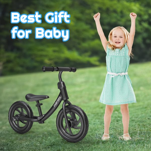 FEBFOXS Baby Balance Bike for Kids 18 Months to 5 Years - Includes Safety Pad, Padded Seat, Mini Grips & Flat-Free Tires - Tool-Free Assembly & Adjustments, Black - 图片 2