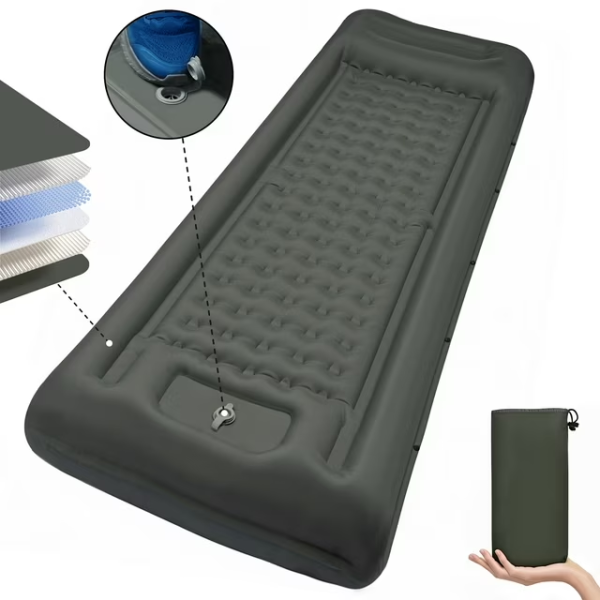 SUNOYAR Camping Sleeping Pad, Ultralight Camping Sleeping Mat with Pillow Built-in Foot Pump, Waterproof Inflatable Pad for Backpacking Hiking Traveling Tent, Gray