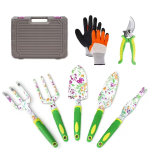 SUNOYAR Garden Tools Set, 8PCS Heavy Duty Gardening Tools with Floral Print, Non-Slip Rubber Handle, Garden Hand Tools with Carrying Case Gardening Gifts for Women