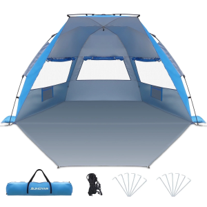 SUNOYAR Beach Tent for 4-6 Person, UPF 50+ UV Protection Pop Up Beach Tent Sun Shelter, Lightweight Waterproof Sunshade Canopy with Extendable for Camping, Hiking ,Outdoor, Bule